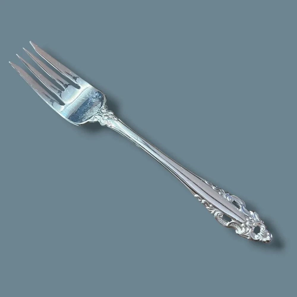 Gorham Stainless Steel Pierced Baroque 7.5in Dinner Fork Ornate Scroll